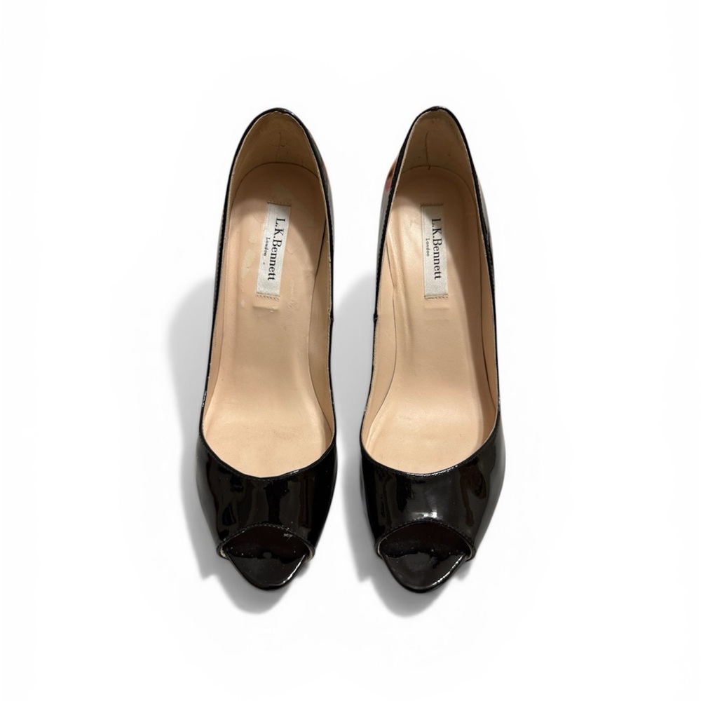LK Bennett Black Patent Peep-Toe Heels